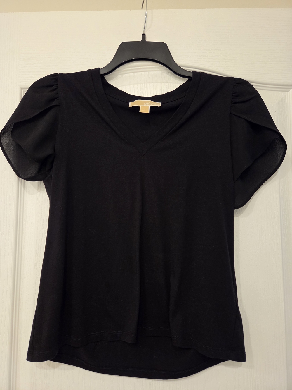 MICHAEL Michael Kors Black V-Neck Puff Sleeve Tee